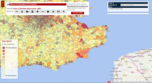 Deprivation Index ratings in southern England