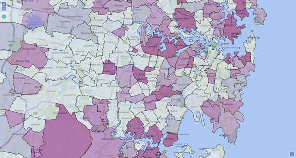 Grocery spend volumes by home location in Sydney 
