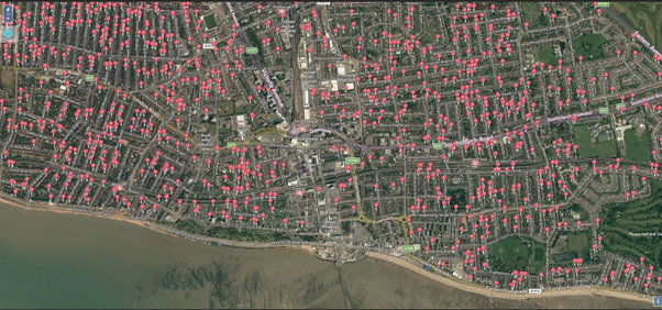 Aerial map view with location pins