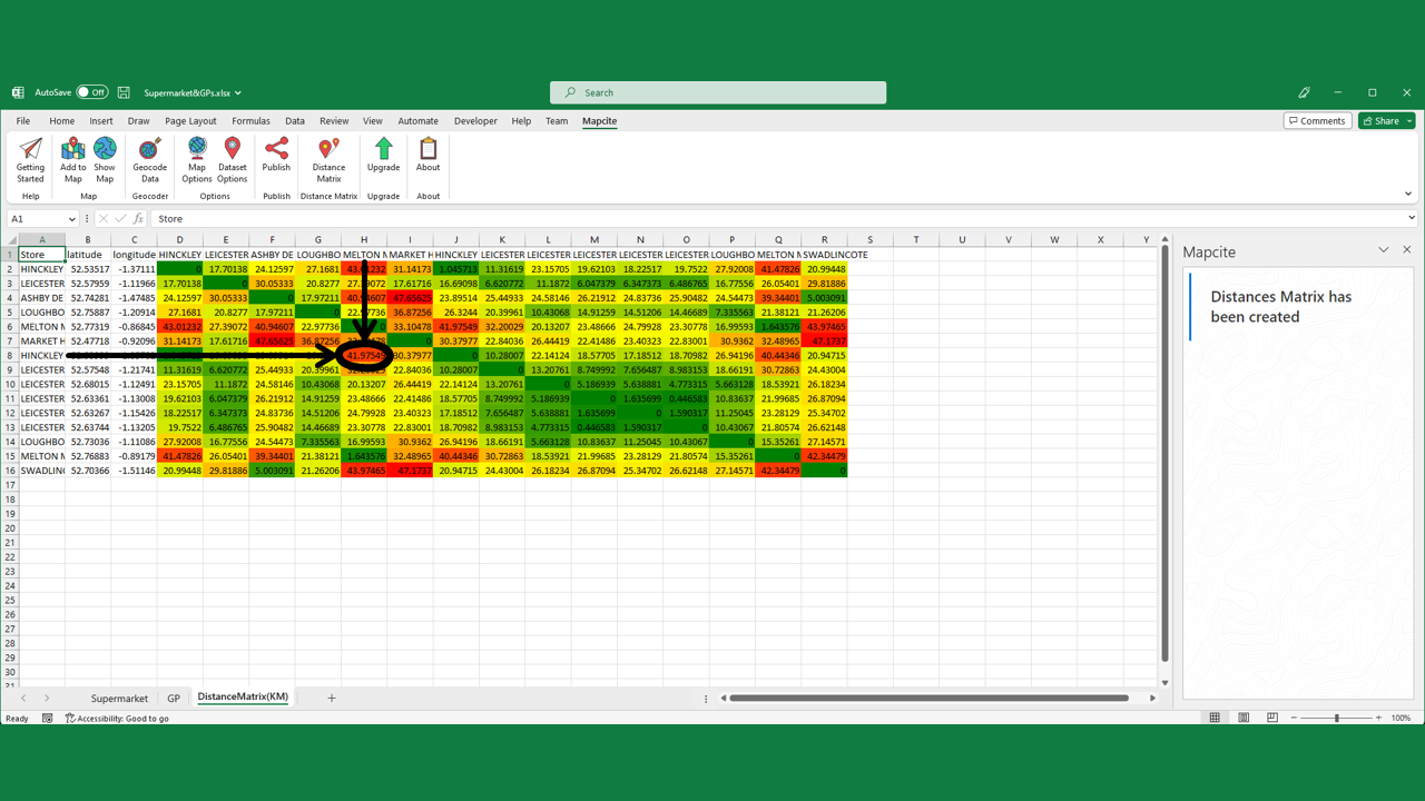 Excel Distance Matrix