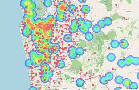Mapcite Excel Addin mapped heatmap data